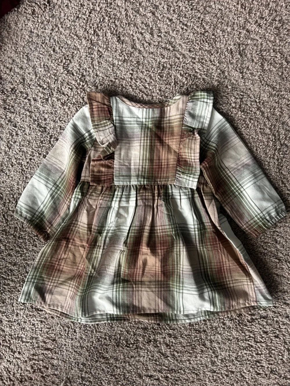 The Children's Place Plaid Ruffle Long Sleeve Dress - Brown, Green, Cream - Picture 2 of 3